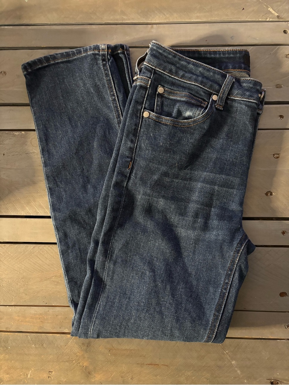 Quince Luna Stretch Mid Rise Slim Straight Jeans - Dark Wash 27 ( Measures 28)
